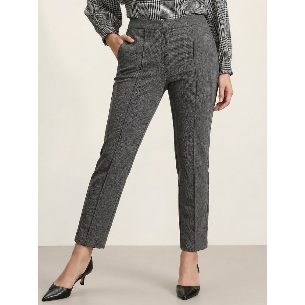 Dalia Preppy Cropped Ankle Grid Plaid Front Seam Black White Slim Pants size 14